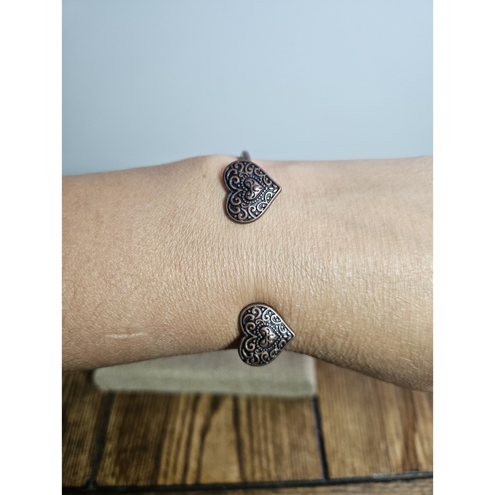 Antique Copper Filigree Double Heart Open Cuff Bangle Bracelet